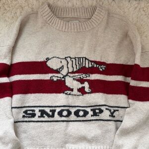 American Eagle Outfitters Cream and Red Snoopy Sweater
